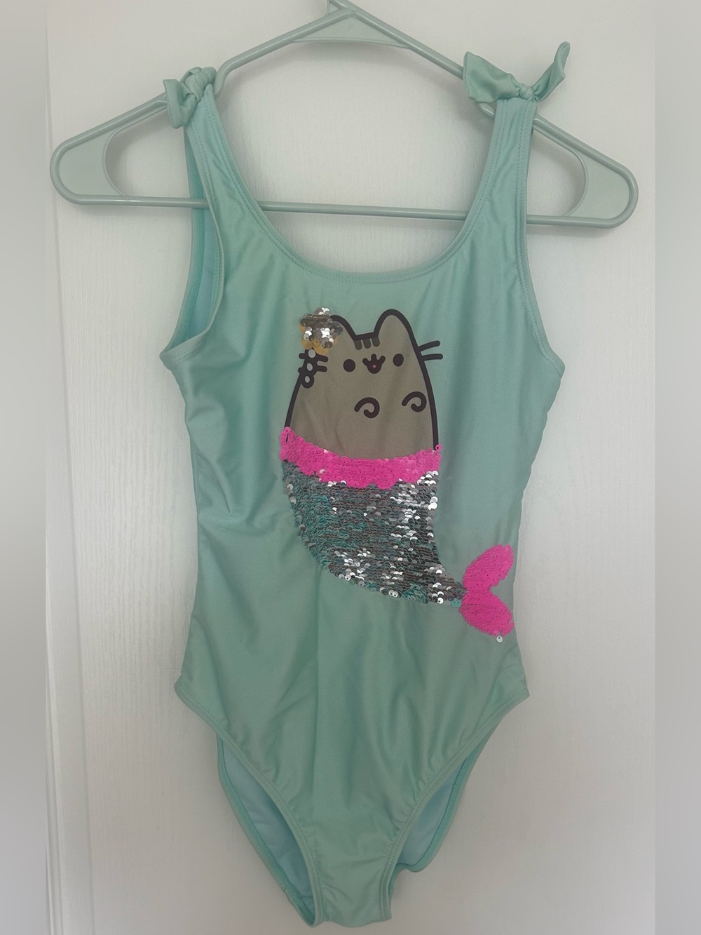 Mint Green Kids Pusheen The Cat Sequin One-Piece Swimsuit